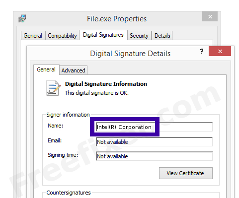 Screenshot of the Intel(R) Corporation certificate